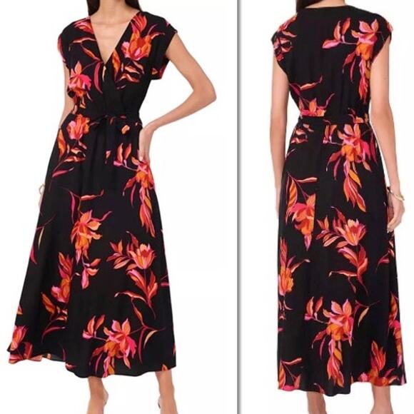 Sam & Jess Women's Printed Faux-Wrap Maxi Dress - Black Floral - Size Large  $89 - Picture 1 of 8